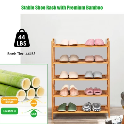Costway 5-Tier Bamboo Shoe Rack FreeStanding Shoe Shelf Entryway Shoe Storage Organizer - Image 7