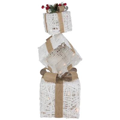 Northlight 25.25" LED Lighted White And Beige Stacked Gift Boxes Christmas Decoration - Image 5