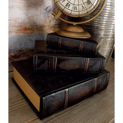 Vintage Reflections Rustic Wood-Style MDF And Synthetic Leather Book Box Set 3ct - Olivia & May - Image 16