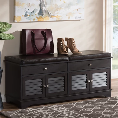 Leo Modern And Contemporary Wood 2 Drawer Shoe Storage Bench Dark Brown - Baxton Studio - Image 7