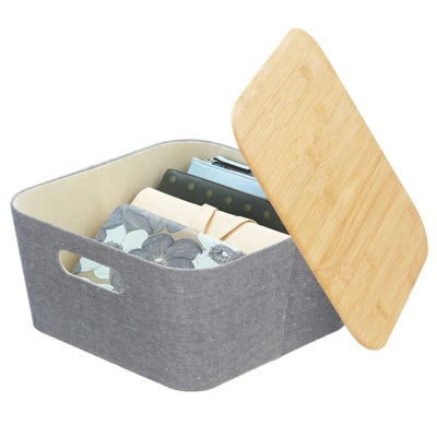 MDesign Modern Stackable Fabric Covered Bin With Bamboo Lid, 2 Pack - Image 6