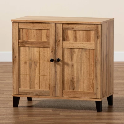 Glidden Wood 2 Door Shoe Storage Cabinet Oak Brown - Baxton Studio - Image 9