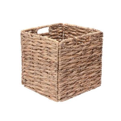 Set Of 2 Handmade Wicker Baskets - 12-Inch Square Foldable Storage Bins With Handles - Made Of Hand-Twisted Water Hyacinth By Villacera (Natural) - Image 5