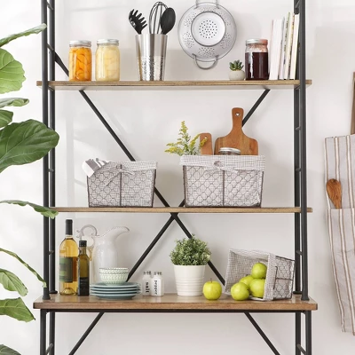 Design Imports Set Of 3 Rustic Bronze Chicken Wire Stone And White Gingham Check Liner Baskets - Image 4