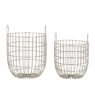 Set Of 2 Contemporary Iron Storage Baskets Silver - Olivia & May - Image 4