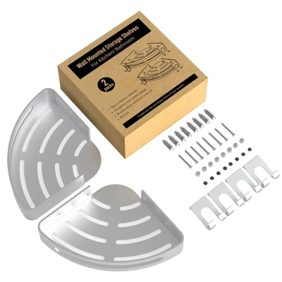 GeekDigg 14" X 9" Triangular Aluminum Drill-Free Corner Shower Caddy With Razor Holder-2-Pack-Silver - Image 3