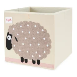 3 Sprouts Kids Childrens 13 Inch Square Felt Green Dragon Foldable Storage Cube Bin With Polka Dot Sheep Fabric Storage Cube Bin