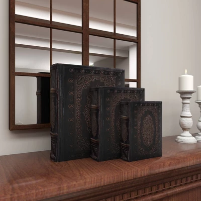 Vintage Reflections Rustic Wood-Style MDF And Synthetic Leather Book Box Set 3ct - Olivia & May - Image 14
