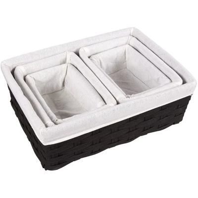 Juvale Wicker Nesting Baskets With Liners, Black Storage Organizers For Shelves (5 Piece Set) - Image 2