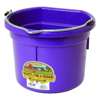 Little Giant P8FBPURPLE 2 Gallon All Purpose Heavy Duty Farm Flat Back Plastic Buckets For Supplies, Toys, Laundry, And Water, Purple, (6 Pack)