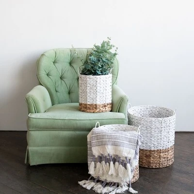 Set Of 3 Natural Water Hyacinth Decorative Storage Baskets With Handles - Image 2