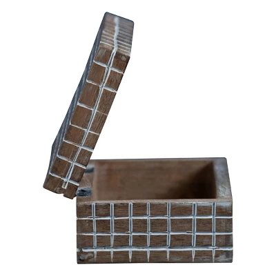 Handcarved Plaid 6x4" Lidded Decorative Wood Storage Box - Foreside Home & Garden - Image 3