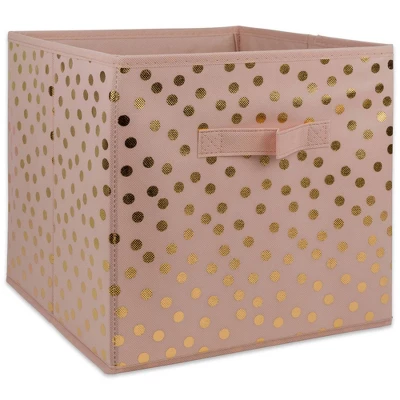 Set Of 2 11" X 11" X 11" Nonwoven Polyester Dots Millennial Square Storage Cube Pink/Gold - Design Imports - Image 2
