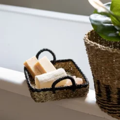 Black Trim Woven Seagrass & Rope Tray By Foreside Home & Garden