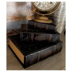Vintage Reflections Rustic Wood-Style MDF And Synthetic Leather Book Box Set 3ct - Olivia & May