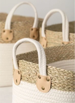 Sullivans Set Of 3 Basket 13"H, 12.5"H & 10.5"H White