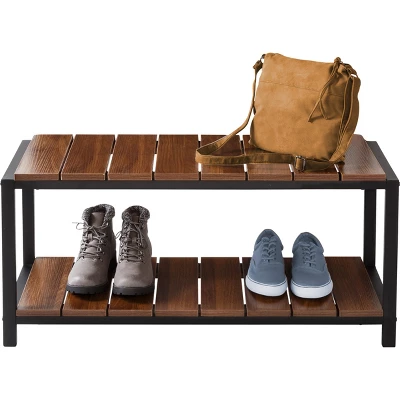 Honey-Can-Do 2 Tier Shoe Storage Bench Walnut - Image 2