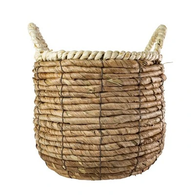 Wrapped Rim Basket Banana Leaf, Corn Husk & Metal - Foreside Home & Garden - Image 4