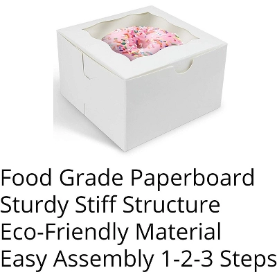O'Creme Small Bakery Cake Boxes With Window, White Paper Kraft Cardboard Mini Packaging Containers - 25 Pack - Image 2