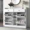 Clint 42.5" Height Shoe Rack Multifunctional 2-Tier Organizer With Drawers For 19 Pairs With 4 Flip Down Drawers-Maison Boucle