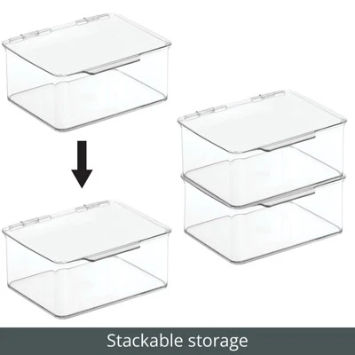 MDesign Plastic Craft Room Storage Organizer Box With Hinged Lid, 8 Pack, Clear - Image 4
