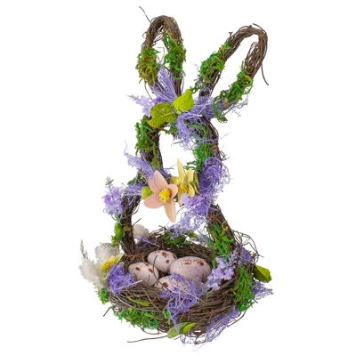 Northlight 14.5" Purple And Green Artificial Floral Bunny Shaped Basket - Image 2