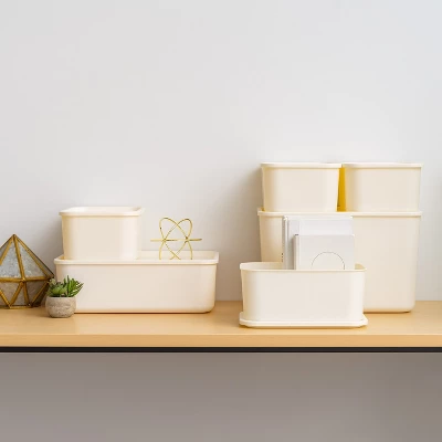 IRIS USA 4Pack Stackable Lidded Basket Storage Organizer Bins, Off White - Image 3