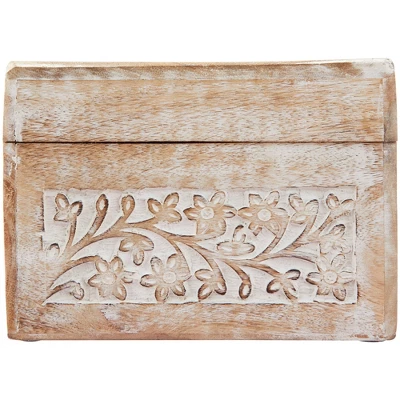 Set Of 3 Natural Mango Wood Whitewashed Carved Design Boxes With Lid - Olivia & May - Image 6
