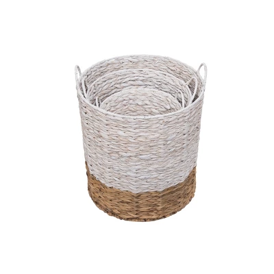Set Of 3 Natural Water Hyacinth Decorative Storage Baskets With Handles