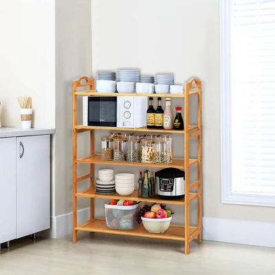 Costway 5-Tier Bamboo Shoe Rack FreeStanding Shoe Shelf Entryway Shoe Storage Organizer - Image 4