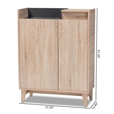 Fella Two-Tone Oak And Entryway Shoe Cabinet With Lift Top Storage Compartment Brown - Baxton Studio - Image 4