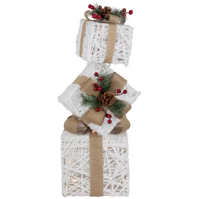 Northlight 25.25" LED Lighted White And Beige Stacked Gift Boxes Christmas Decoration - Image 3