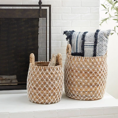 2pk Banana Leaf Storage Baskets Brown/White - Olivia & May