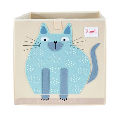 3 Sprouts Large 13 Inch Square Children's Foldable Fabric Storage Cube Organizer Box Soft Toy Bin 2 Piece Bundle With Blue Cat, Blue Peacock Designs - Image 2
