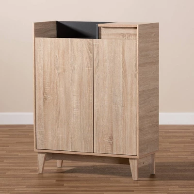 Fella Two-Tone Oak And Entryway Shoe Cabinet With Lift Top Storage Compartment Brown - Baxton Studio - Image 3