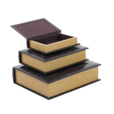 Vintage Reflections Rustic Wood-Style MDF And Synthetic Leather Book Box Set 3ct - Olivia & May - Image 2