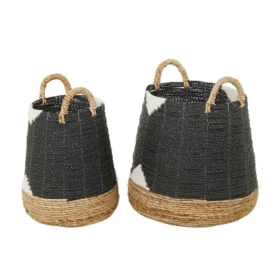 Set Of 2 Banana Leaf Storage Baskets Black - Olivia & May - Image 5