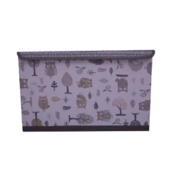 Bacati - Owls Gray/Beige Neutral Cotton Storage Toy Chest