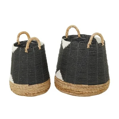 Set Of 2 Banana Leaf Storage Baskets Black - Olivia & May - Image 9