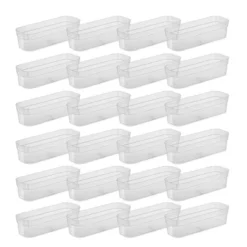 Sterilite 13538608 Narrow Storage Trays With Sturdy Banded Rim And Textured Bottom For Desktop And Drawer Organizing, Clear (24 Pack)