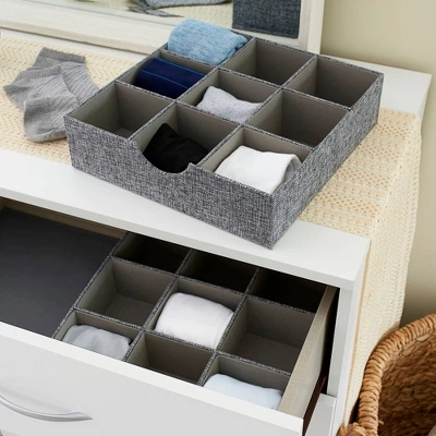 Household Essentials Set Of 2 9-Section Drawer Trays Graphite Linen