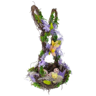 Northlight 14.5" Purple And Green Artificial Floral Bunny Shaped Basket - Image 3