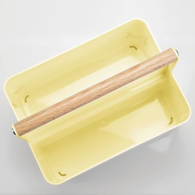 MDesign Plastic Portable Nursery Storage Caddy Tote With Wood Handle - Image 4