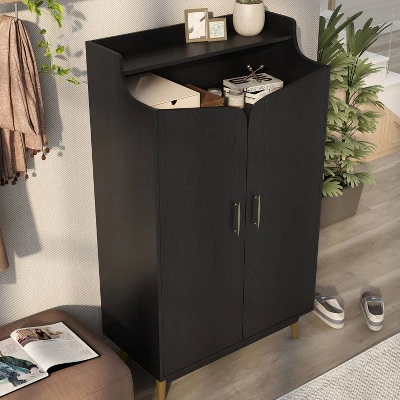 Tamworth Double Door Shoe Cabinet Black - MiBasics - Image 4