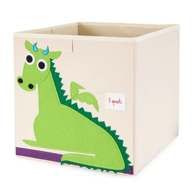 3 Sprouts Kids Childrens 13 Inch Square Felt Green Dragon Foldable Storage Cube Bin With Polka Dot Sheep Fabric Storage Cube Bin - Image 2