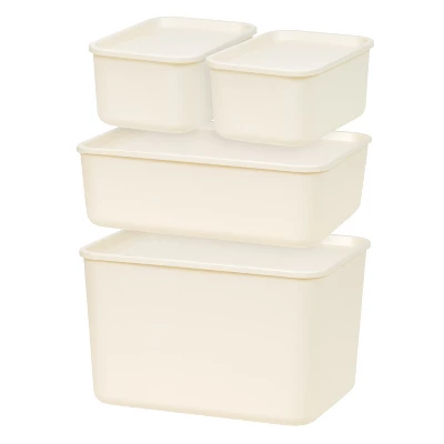 IRIS USA 4Pack Stackable Lidded Basket Storage Organizer Bins, Off White - Image 8