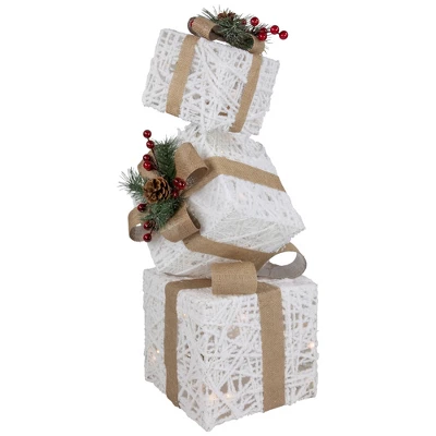 Northlight 25.25" LED Lighted White And Beige Stacked Gift Boxes Christmas Decoration - Image 4