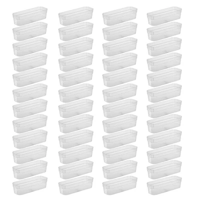 Sterilite 13538608 Narrow Storage Trays With Sturdy Banded Rim And Textured Bottom For Desktop And Drawer Organizing, Clear (48 Pack)