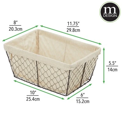 MDesign Medium Chicken Wire Storage Basket, Fabric Liner, 8 Pack, Bronze/Natural - Image 3