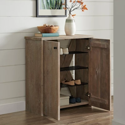 31" Castleton Mango Wood Shoe Cubbie Storage Cabinet Driftwood - Alaterre Furniture
